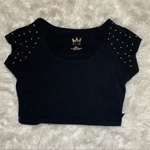 🌜Nicki Minaj Black Crop Top with Gold Stud Detail